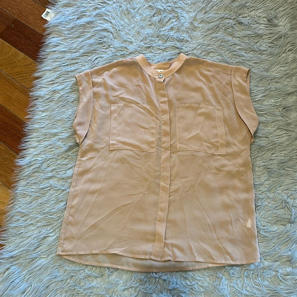 CAbi women’s nude sheer short sleeve cuffed blouse